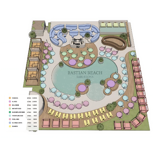 Bastian Beach Club Barcelona VIP table layout map