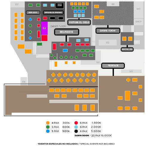 Opium Barcelona VIP table layout map