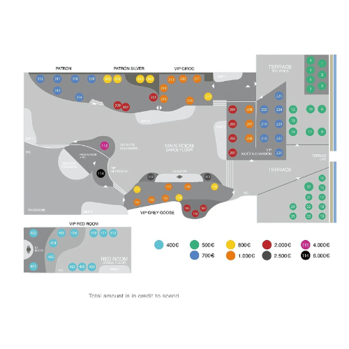 Ku Barcelona VIP table layout map