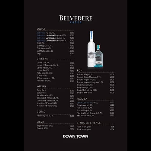 Downtown Barcelona bottle menu page 1