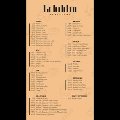 La Biblio Barcelona bottle menu page 1
