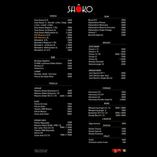 Shôko Barcelona bottle menu page 2