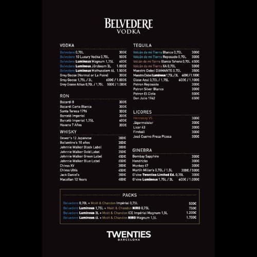 Twenties Barcelona bottle menu page 1